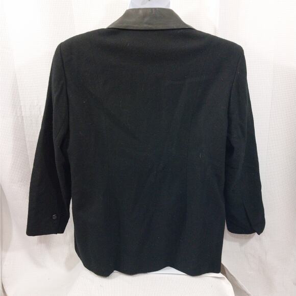 FOCUS 2000! STUNNING BLACK 100% WOOL, FAUX LEATHER INSETS/COLLAR JACKET! SZ 18W - Picture 7 of 10